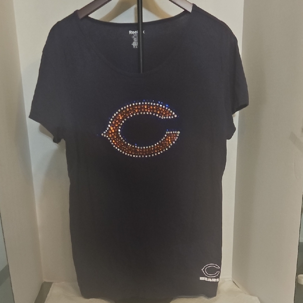 Reebok Navy Blue Short Sleeve Chicago Bears Tee with Embellished Logo